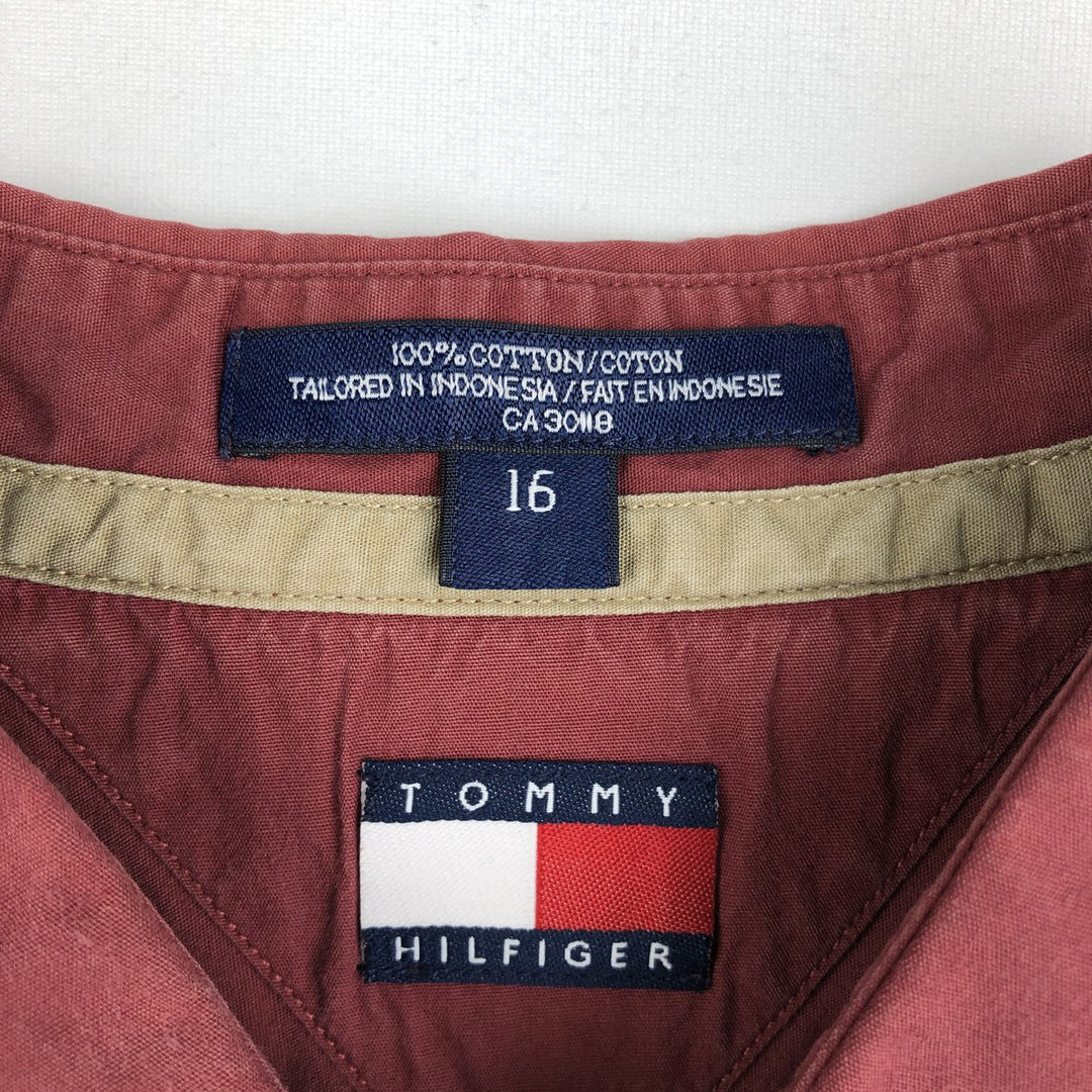1990'S Tommy Hilfiger Short-Sleeve Cotton Box Shirt, Men's Size L (approx.), Vintage cotton burgundy type Vintage Second Hand