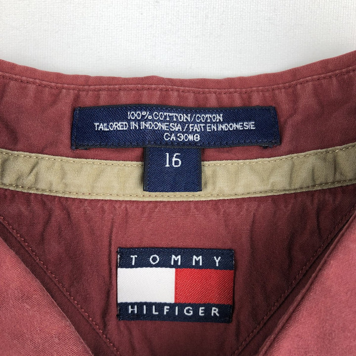 1990'S Tommy Hilfiger Short-Sleeve Cotton Box Shirt, Men's Size L (approx.), Vintage cotton burgundy type Vintage Second Hand