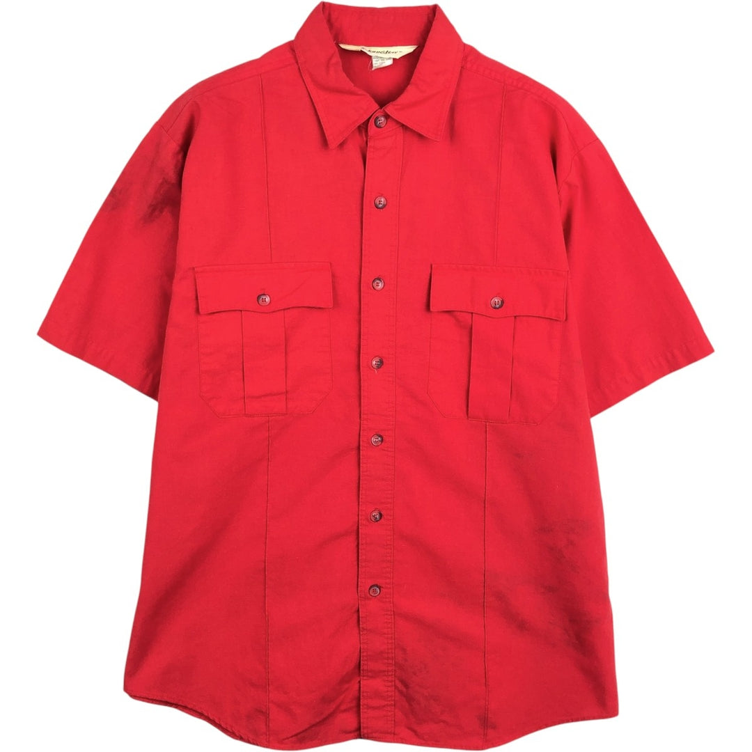 80s-90'S St. John's Bay Short-Sleeve Cotton Shirt, Made in USA, Men's Size L (approx.), Vintage cotton red type Vintage Second Hand
