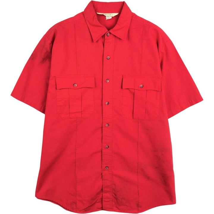 80s-90'S St. John's Bay Short-Sleeve Cotton Shirt, Made in USA, Men's Size L (approx.), Vintage cotton red type Vintage Second Hand