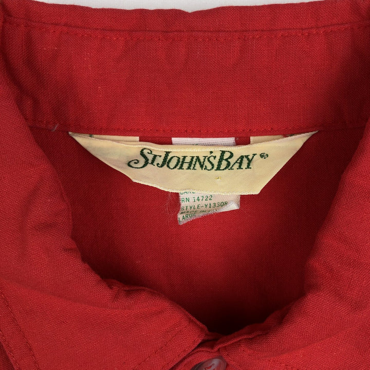 80s-90'S St. John's Bay Short-Sleeve Cotton Shirt, Made in USA, Men's Size L (approx.), Vintage cotton red type Vintage Second Hand