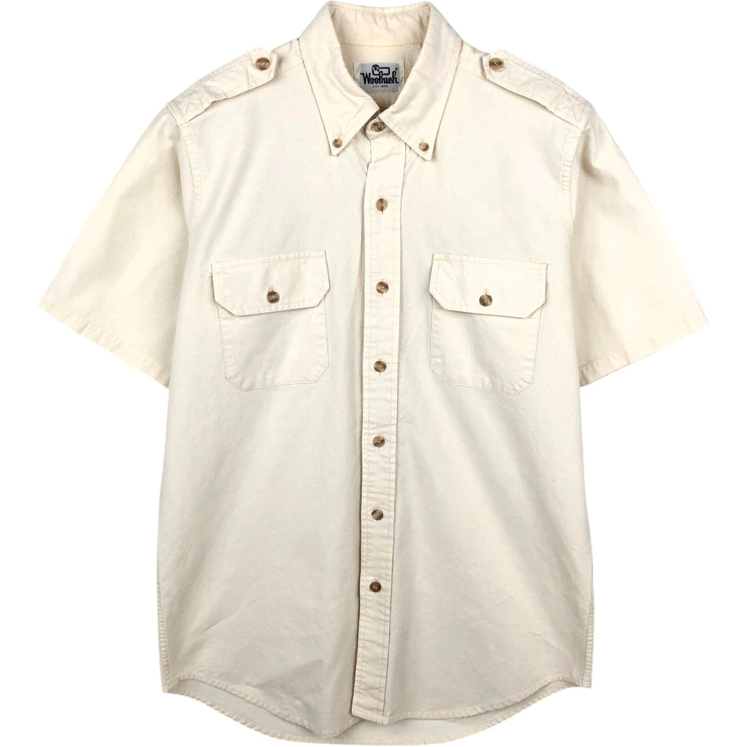 1970'S Woolrich Short-Sleeve Button-Down Safari Shirt, Men's Size M (approx.), Vintage unclear ivory Vintage Second Hand