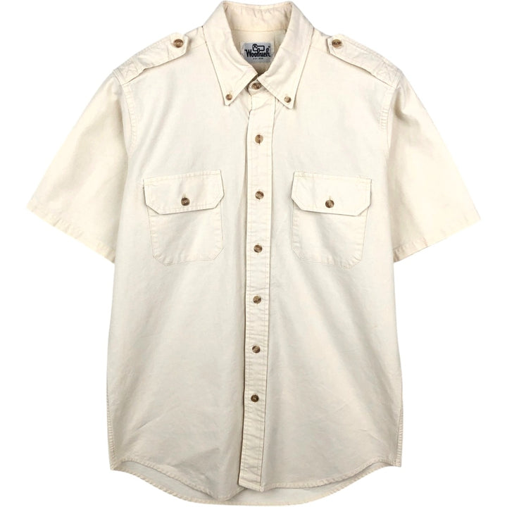 1970'S Woolrich Short-Sleeve Button-Down Safari Shirt, Men's Size M (approx.), Vintage unclear ivory Vintage Second Hand