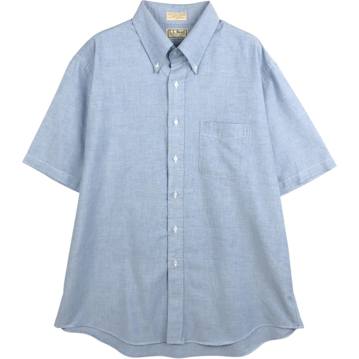 70s-80'S L.L.Bean Short-Sleeve Button-Down Shirt, Made in USA, Men's Size XL (Equivalent), Vintage cotton Blue type light blue Vintage Second Hand