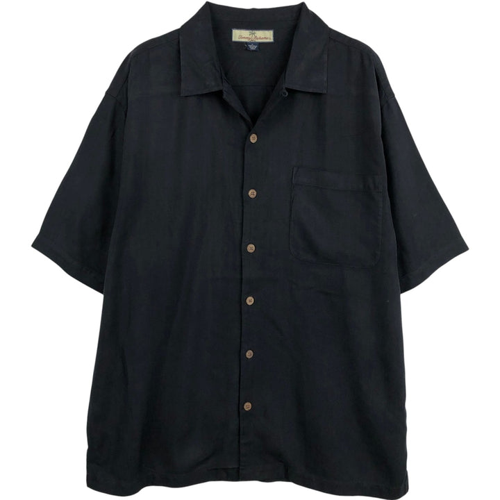 Tommy Bahama Relax Short-Sleeve Open-Collar Silk Shirt, Boxy Fit, Men's Size L (approx.) silk black type Vintage Second Hand