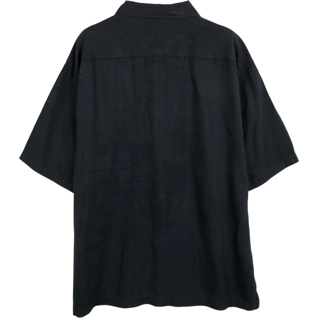Tommy Bahama Relax Short-Sleeve Open-Collar Silk Shirt, Boxy Fit, Men's Size L (approx.) silk black type Vintage Second Hand