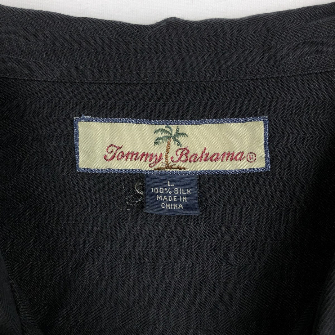 Tommy Bahama Relax Short-Sleeve Open-Collar Silk Shirt, Boxy Fit, Men's Size L (approx.) silk black type Vintage Second Hand