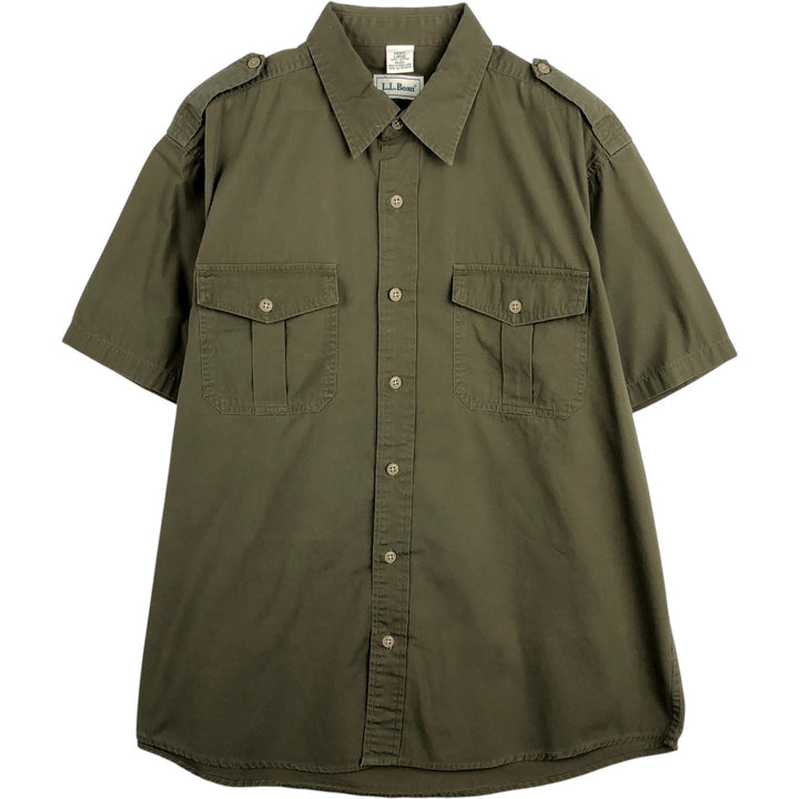 Vintage LLBean short-sleeved military shirt from the 1990s, men's size L (approx.). cotton Khaki type Vintage Second Hand