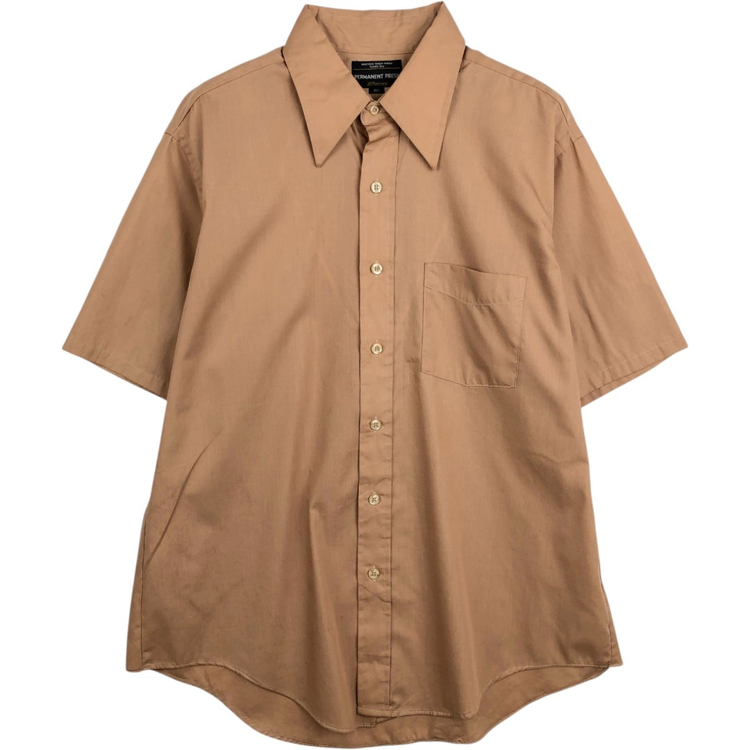 1970'S JCPenney Short-Sleeve Poly-Cotton Shirt, Men's Size L (Equivalent), Vintage polyester red type reddish brown Vintage Second Hand
