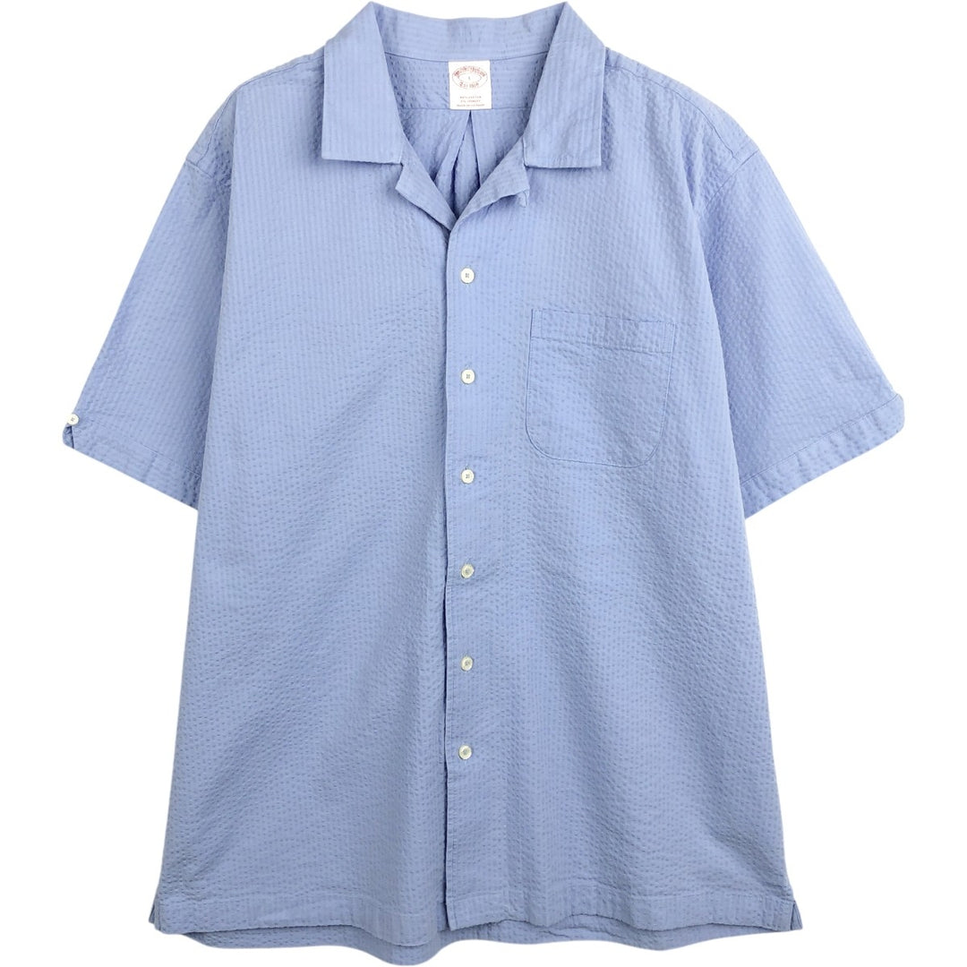 Brooks Brothers Est.1818 Short-Sleeve Seersucker Open-Collar Cotton Shirt, Men's Size L (approx.) cotton Blue type light blue Vintage Second Hand