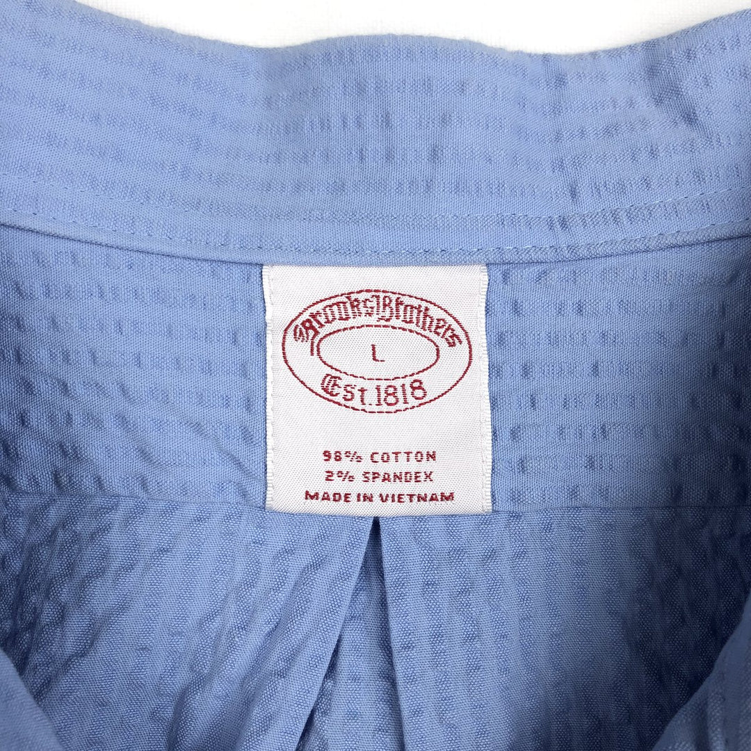 Brooks Brothers Est.1818 Short-Sleeve Seersucker Open-Collar Cotton Shirt, Men's Size L (approx.) cotton Blue type light blue Vintage Second Hand
