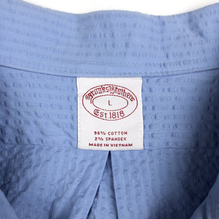 Brooks Brothers Est.1818 Short-Sleeve Seersucker Open-Collar Cotton Shirt, Men's Size L (approx.) cotton Blue type light blue Vintage Second Hand