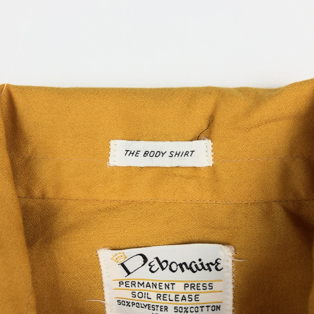1960s-1970'S Debonaire THE BODY SHIRT Short-Sleeve Poly-Cotton Shirt, Men's Size L (Equivalent), Vintage polyester yellow type Vintage Second Hand