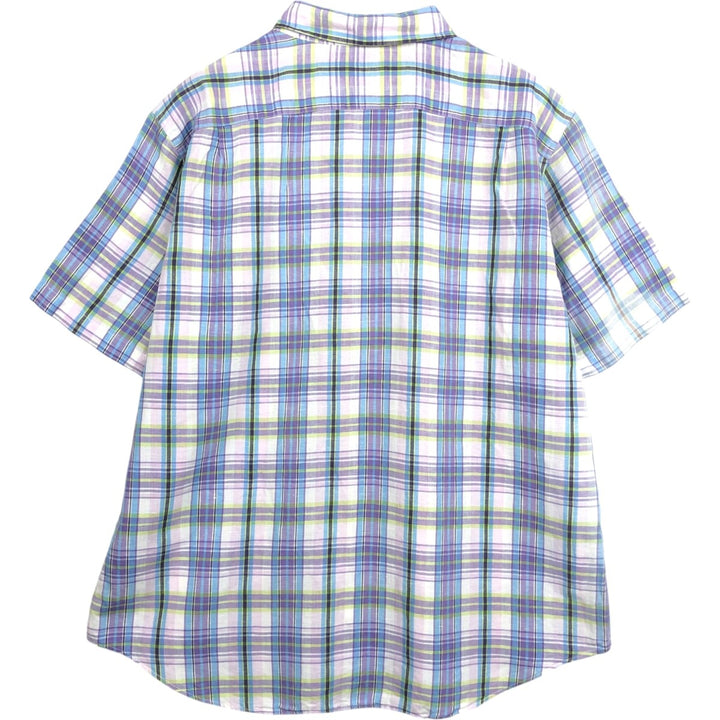 2000'S Nautica Check Pattern Short-Sleeve Linen x Cotton Shirt, Men's Size XL (approx.) linen purple type Vintage Second Hand