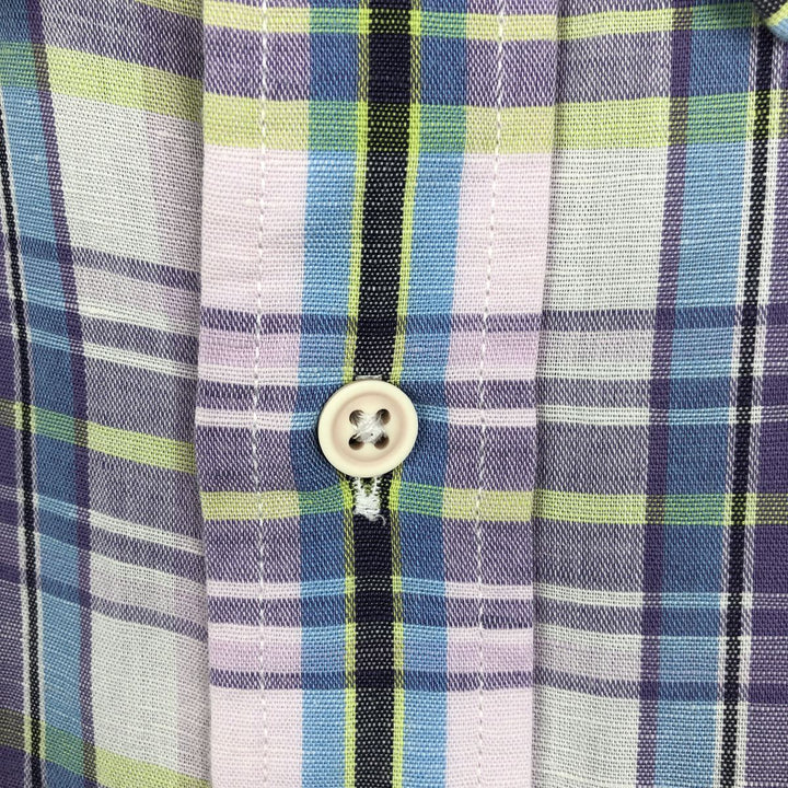 2000'S Nautica Check Pattern Short-Sleeve Linen x Cotton Shirt, Men's Size XL (approx.) linen purple type Vintage Second Hand