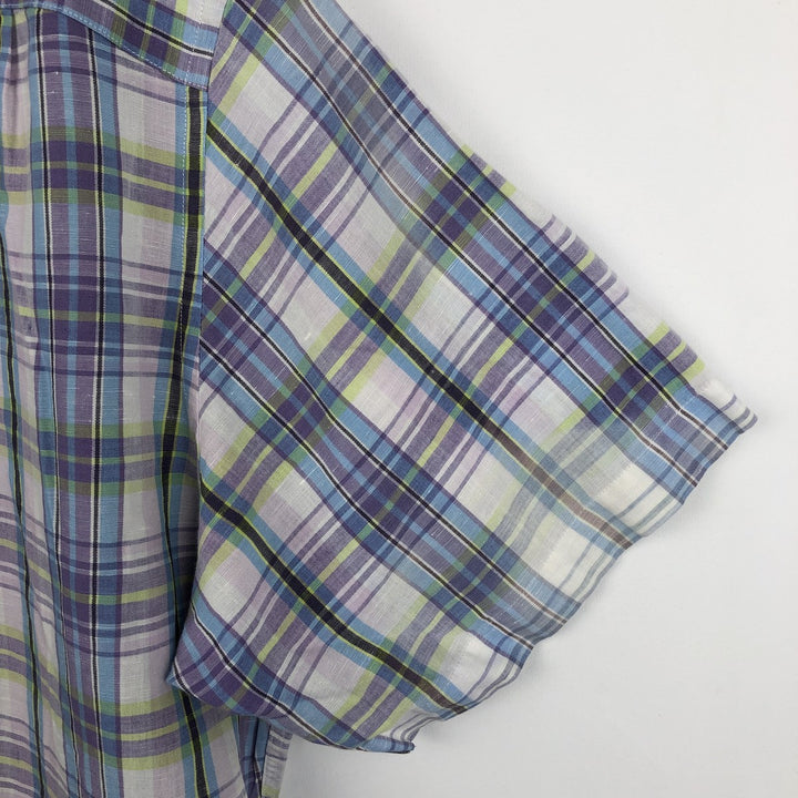 2000'S Nautica Check Pattern Short-Sleeve Linen x Cotton Shirt, Men's Size XL (approx.) linen purple type Vintage Second Hand