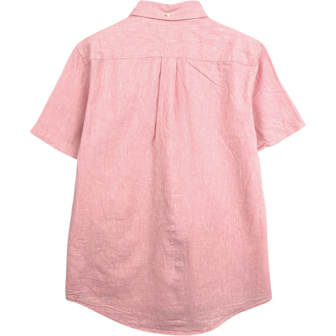 Tommy Hilfiger Custom Fit Short-Sleeve Linen Button-Down Shirt, Men's Size M (approx.) linen pink type Vintage Second Hand
