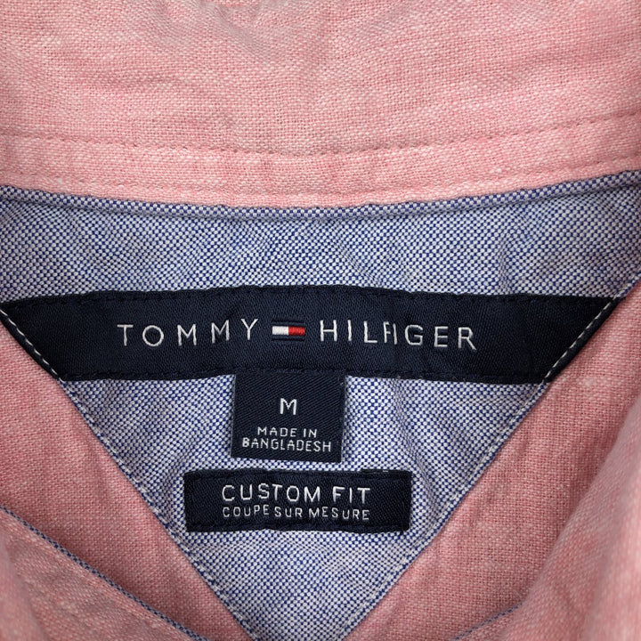 Tommy Hilfiger Custom Fit Short-Sleeve Linen Button-Down Shirt, Men's Size M (approx.) linen pink type Vintage Second Hand
