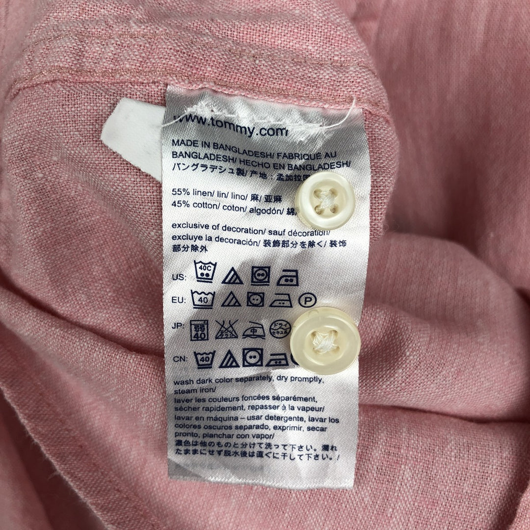 Tommy Hilfiger Custom Fit Short-Sleeve Linen Button-Down Shirt, Men's Size M (approx.) linen pink type Vintage Second Hand