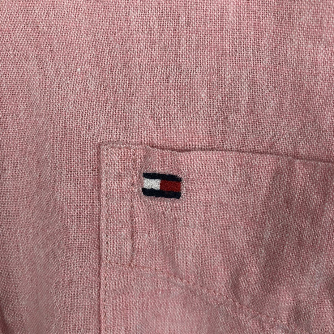 Tommy Hilfiger Custom Fit Short-Sleeve Linen Button-Down Shirt, Men's Size M (approx.) linen pink type Vintage Second Hand
