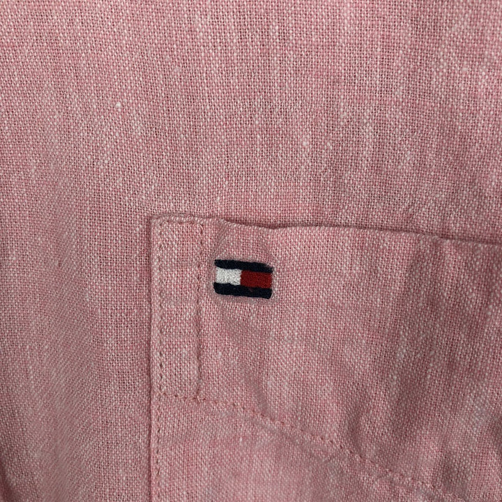 Tommy Hilfiger Custom Fit Short-Sleeve Linen Button-Down Shirt, Men's Size M (approx.) linen pink type Vintage Second Hand