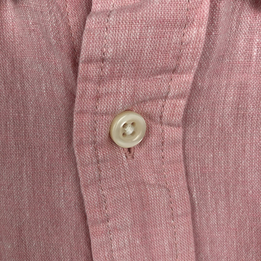 Tommy Hilfiger Custom Fit Short-Sleeve Linen Button-Down Shirt, Men's Size M (approx.) linen pink type Vintage Second Hand