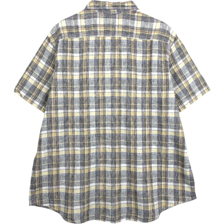 Levi's STANDARD Check Pattern Short-Sleeve Linen x Cotton Shirt, Men's Size XL (approx.) linen yellow type Vintage Second Hand