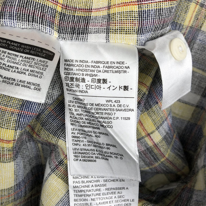 Levi's STANDARD Check Pattern Short-Sleeve Linen x Cotton Shirt, Men's Size XL (approx.) linen yellow type Vintage Second Hand