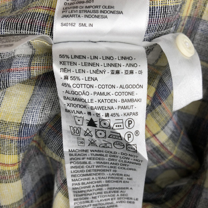 Levi's STANDARD Check Pattern Short-Sleeve Linen x Cotton Shirt, Men's Size XL (approx.) linen yellow type Vintage Second Hand
