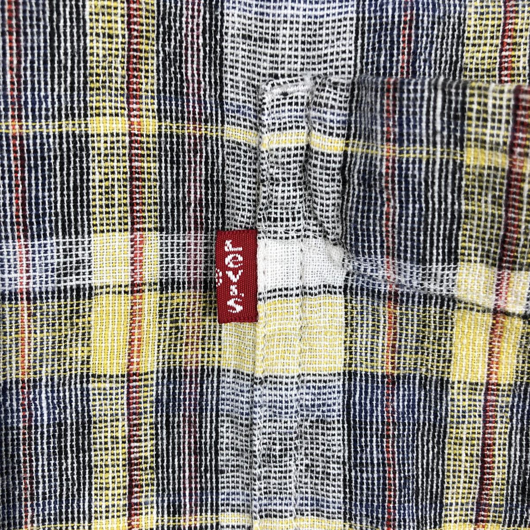Levi's STANDARD Check Pattern Short-Sleeve Linen x Cotton Shirt, Men's Size XL (approx.) linen yellow type Vintage Second Hand