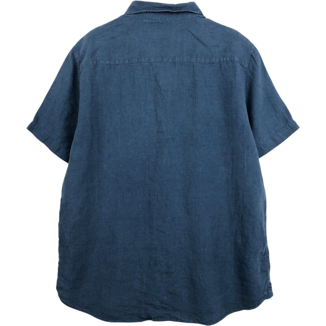 NAUTICA short sleeve linen shirt, men's size L linen navy blue type Vintage Second Hand