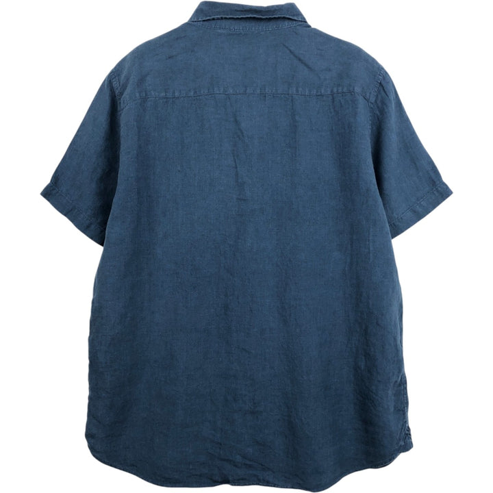NAUTICA short sleeve linen shirt, men's size L linen navy blue type Vintage Second Hand