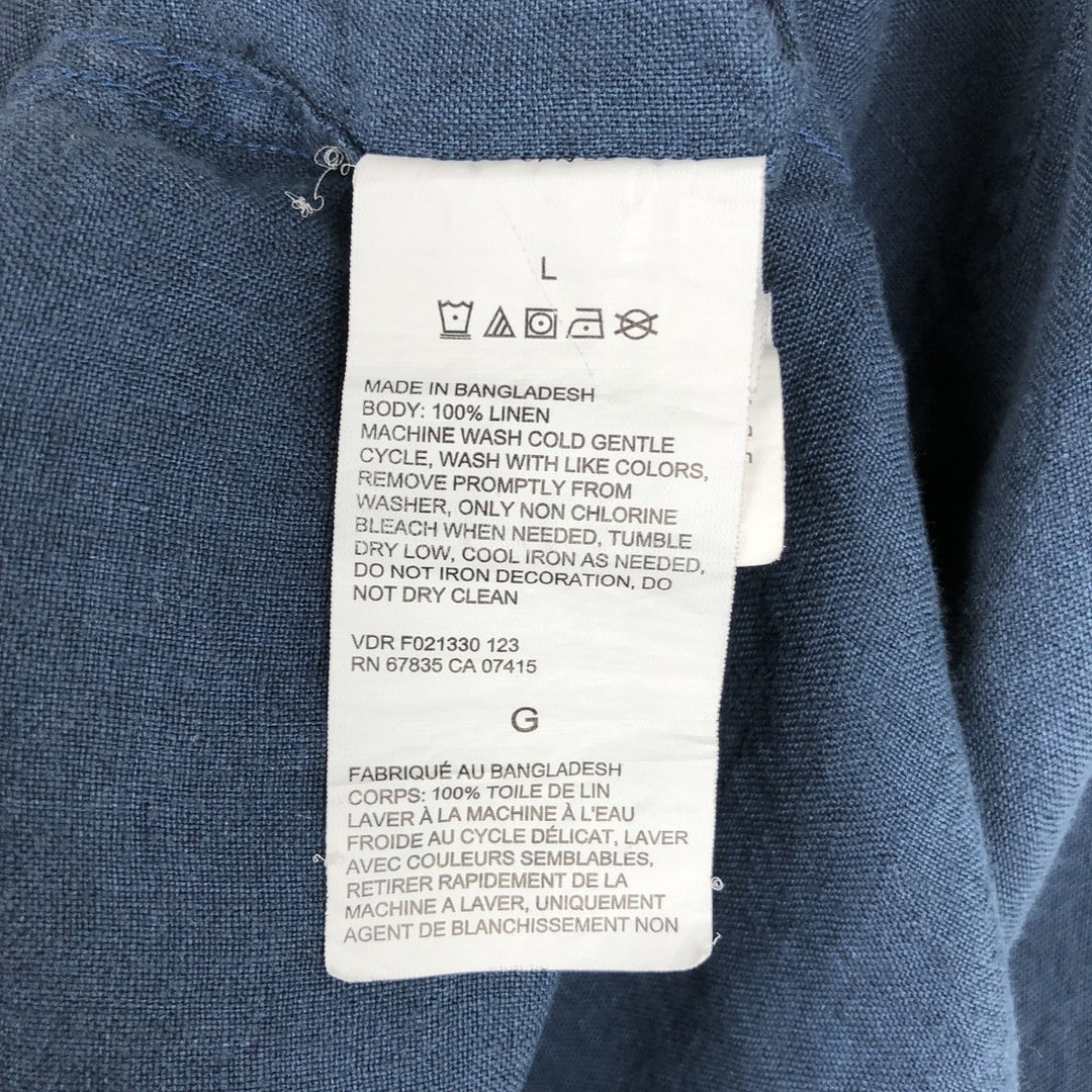 NAUTICA short sleeve linen shirt, men's size L linen navy blue type Vintage Second Hand