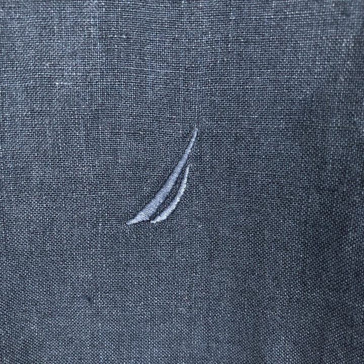 NAUTICA short sleeve linen shirt, men's size L linen navy blue type Vintage Second Hand
