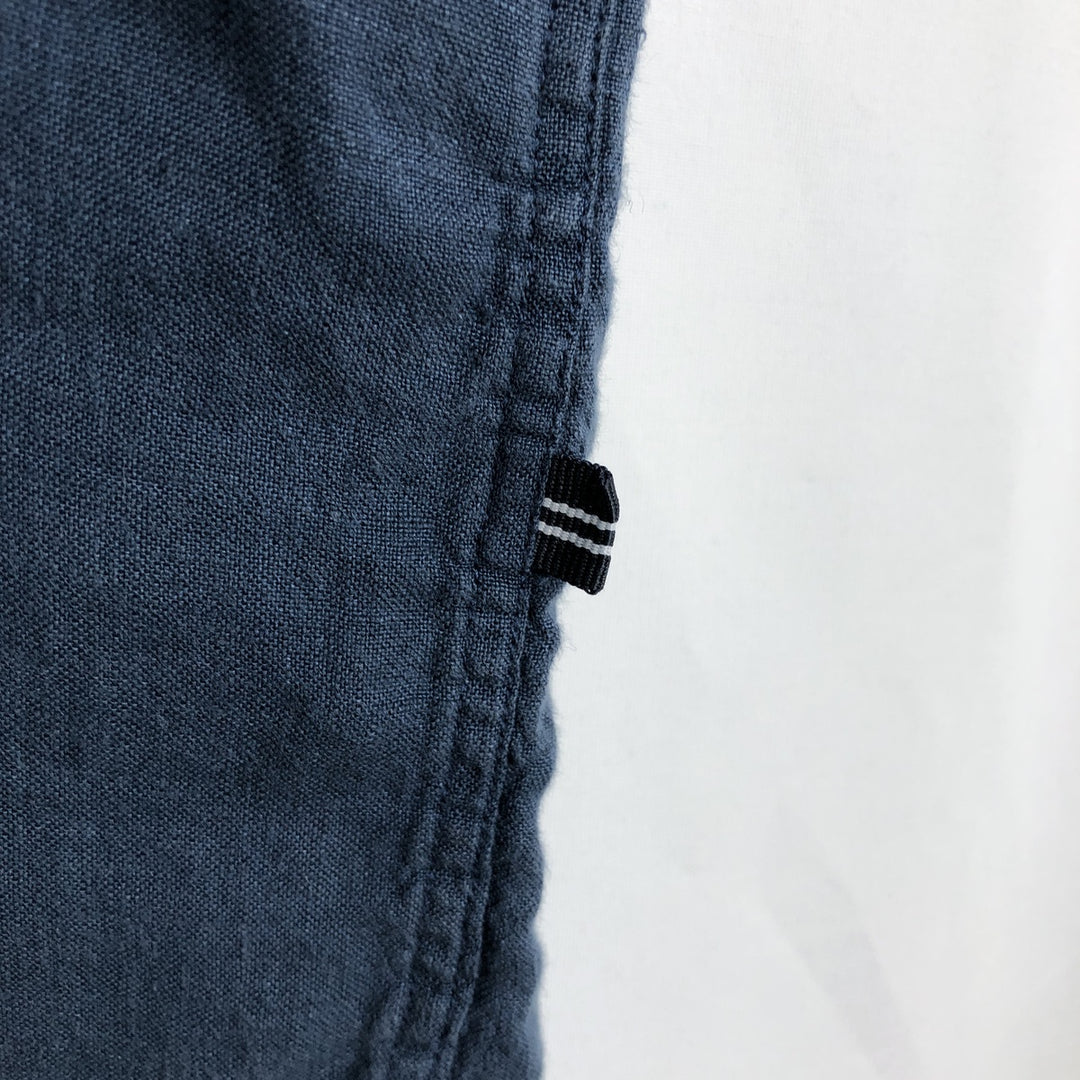 NAUTICA short sleeve linen shirt, men's size L linen navy blue type Vintage Second Hand