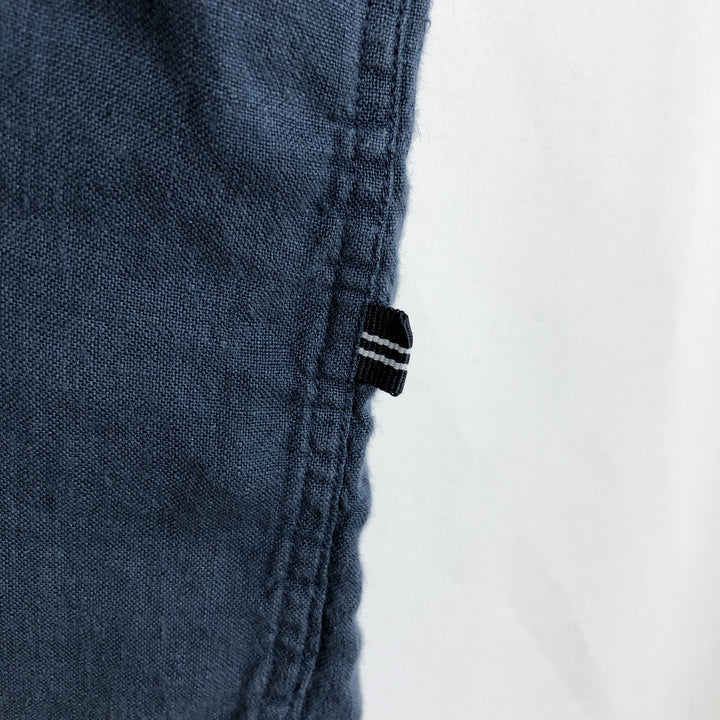 NAUTICA short sleeve linen shirt, men's size L linen navy blue type Vintage Second Hand