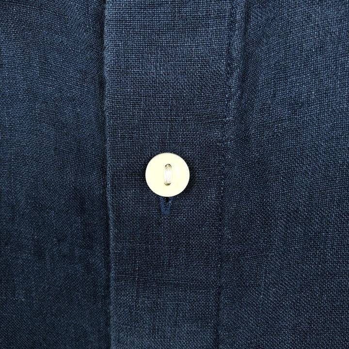 NAUTICA short sleeve linen shirt, men's size L linen navy blue type Vintage Second Hand