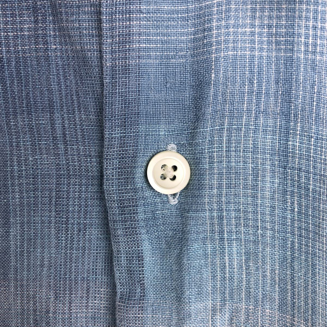 Nautica Check Pattern Ombre Check Short-Sleeve Linen Shirt (Men's Size L) linen Blue type light blue Vintage Second Hand
