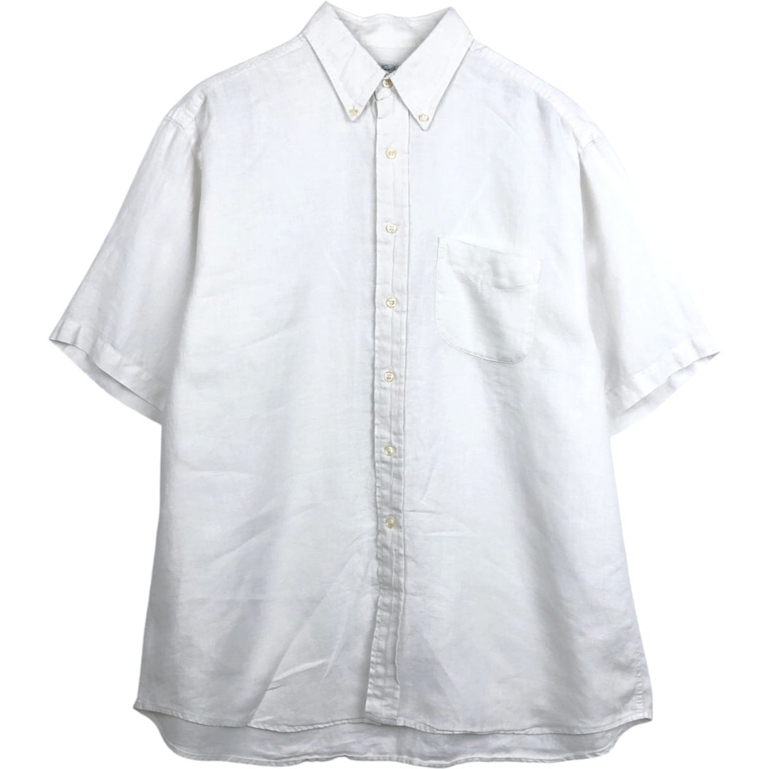 Brooks Brothers Est.1818 short sleeve linen button-down shirt, men's size L linen white type Vintage Second Hand
