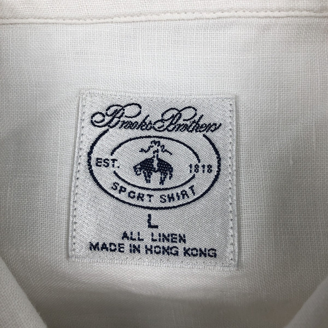 Brooks Brothers Est.1818 short sleeve linen button-down shirt, men's size L linen white type Vintage Second Hand