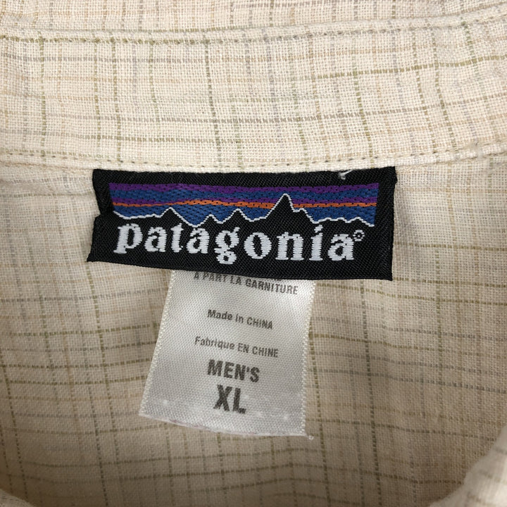 2000'S Patagonia 53141S7 Check Pattern Short-Sleeve Hemp Shirt, Boxy Shirt, Men's Size XL (approx.) Hemp unbleached Vintage Second Hand