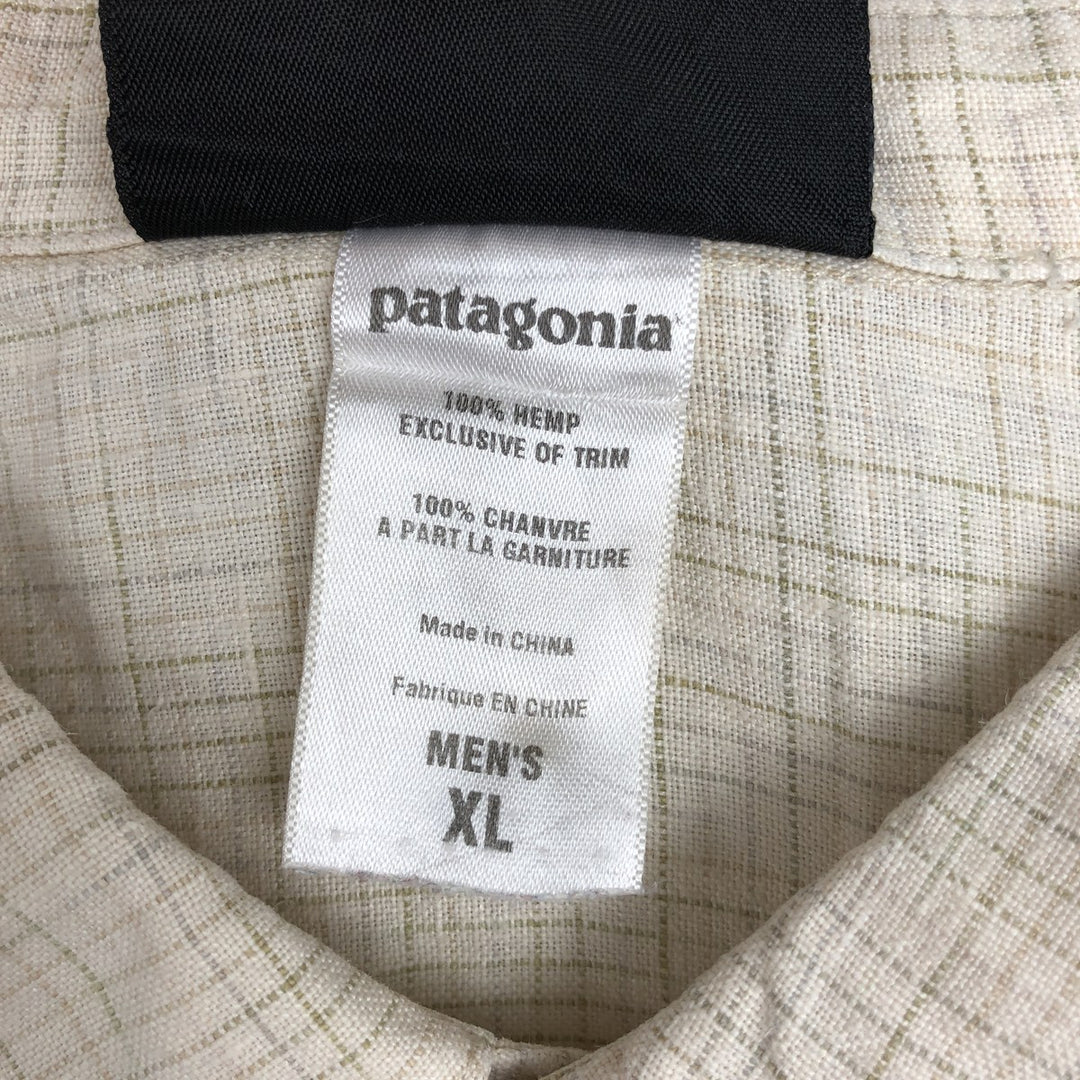 2000'S Patagonia 53141S7 Check Pattern Short-Sleeve Hemp Shirt, Boxy Shirt, Men's Size XL (approx.) Hemp unbleached Vintage Second Hand