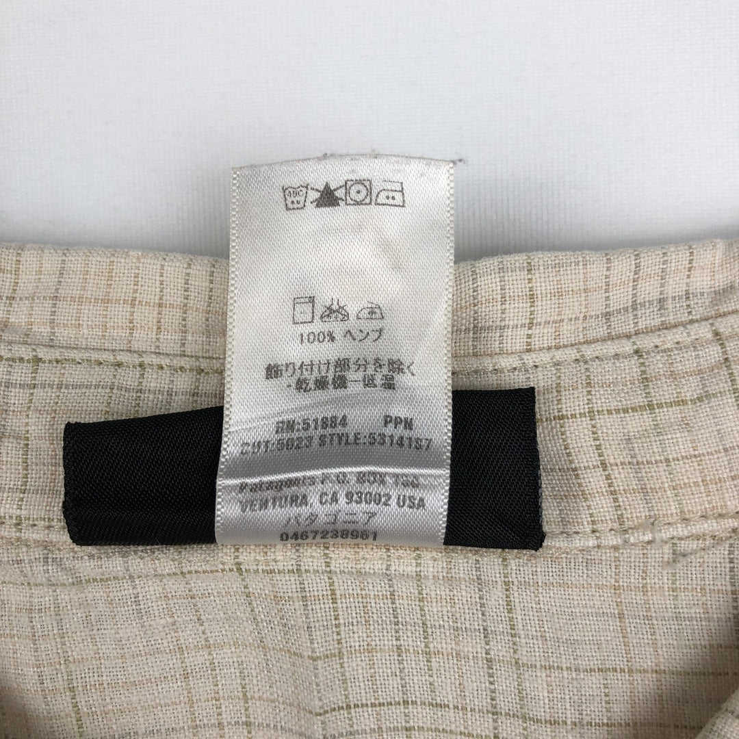 2000'S Patagonia 53141S7 Check Pattern Short-Sleeve Hemp Shirt, Boxy Shirt, Men's Size XL (approx.) Hemp unbleached Vintage Second Hand