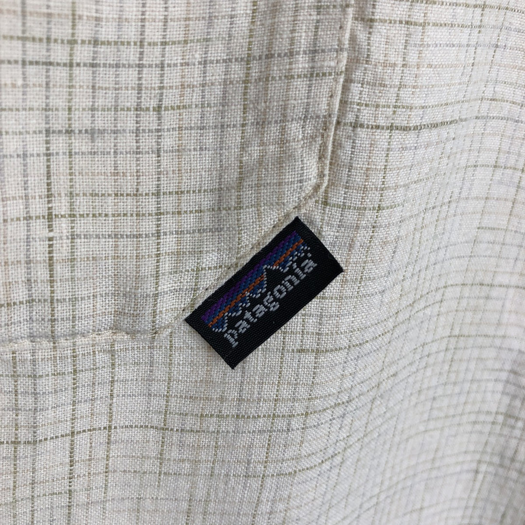 2000'S Patagonia 53141S7 Check Pattern Short-Sleeve Hemp Shirt, Boxy Shirt, Men's Size XL (approx.) Hemp unbleached Vintage Second Hand