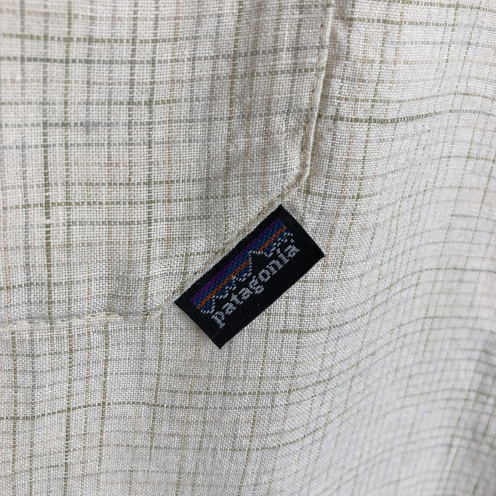 2000'S Patagonia 53141S7 Check Pattern Short-Sleeve Hemp Shirt, Boxy Shirt, Men's Size XL (approx.) Hemp unbleached Vintage Second Hand