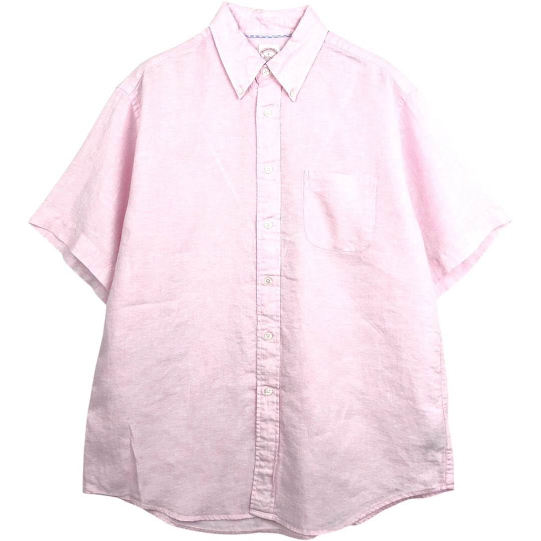 Brooks Brothers Est.1818 MADISON Short-Sleeve Linen Button-Down Shirt, Men's Size L (approx.) linen pink type Vintage Second Hand