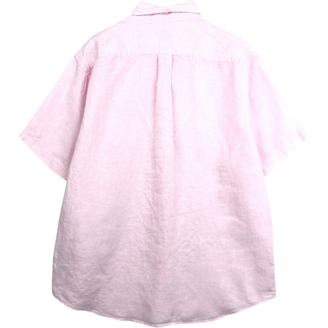 Brooks Brothers Est.1818 MADISON Short-Sleeve Linen Button-Down Shirt, Men's Size L (approx.) linen pink type Vintage Second Hand