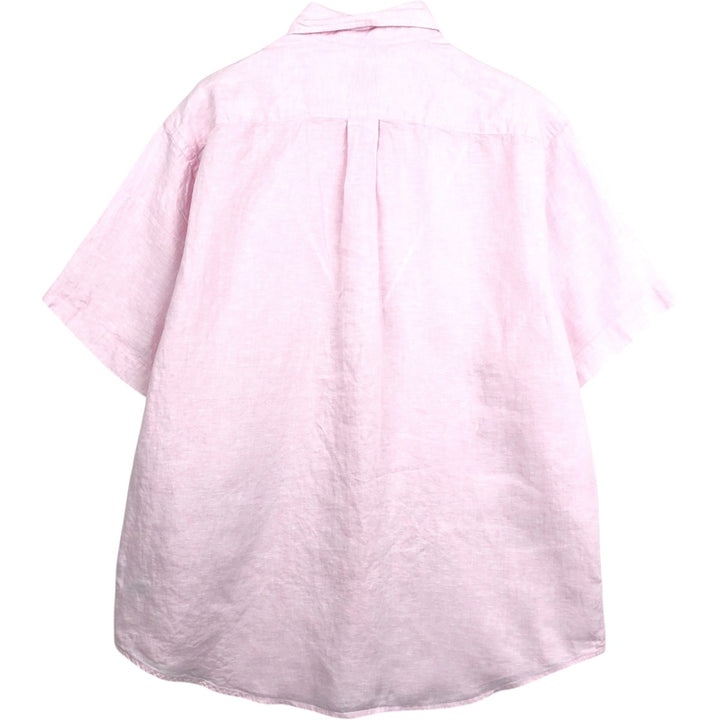 Brooks Brothers Est.1818 MADISON Short-Sleeve Linen Button-Down Shirt, Men's Size L (approx.) linen pink type Vintage Second Hand