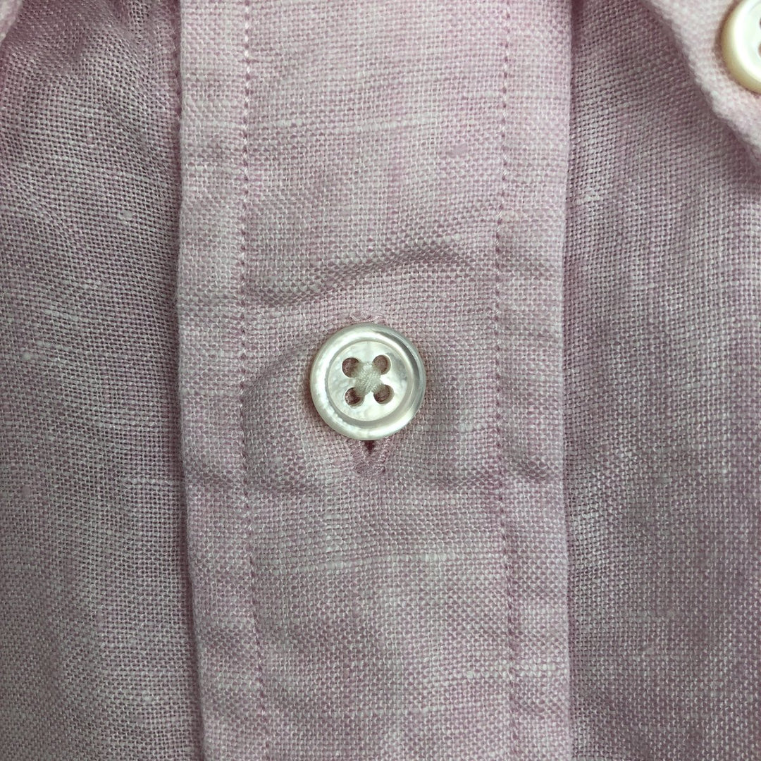 Brooks Brothers Est.1818 MADISON Short-Sleeve Linen Button-Down Shirt, Men's Size L (approx.) linen pink type Vintage Second Hand
