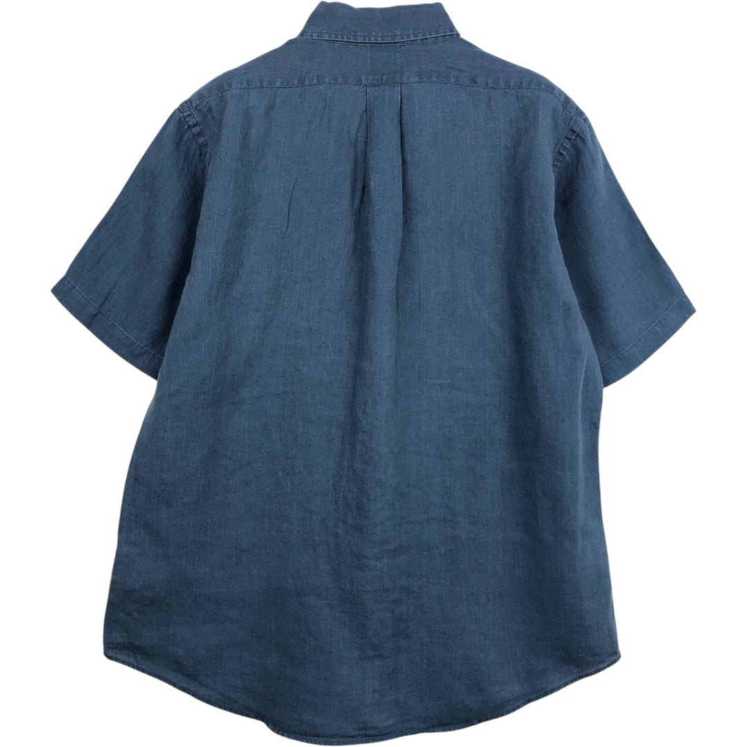 Brooks Brothers REGENT Short-Sleeve Linen Button-Down Shirt, Men's Size L (approx.) linen navy blue type Vintage Second Hand